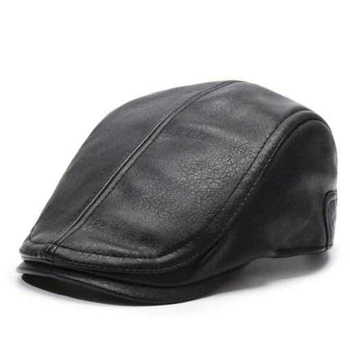 CP1086 High Quality Premium PU Leather Flat Black ivy Cap