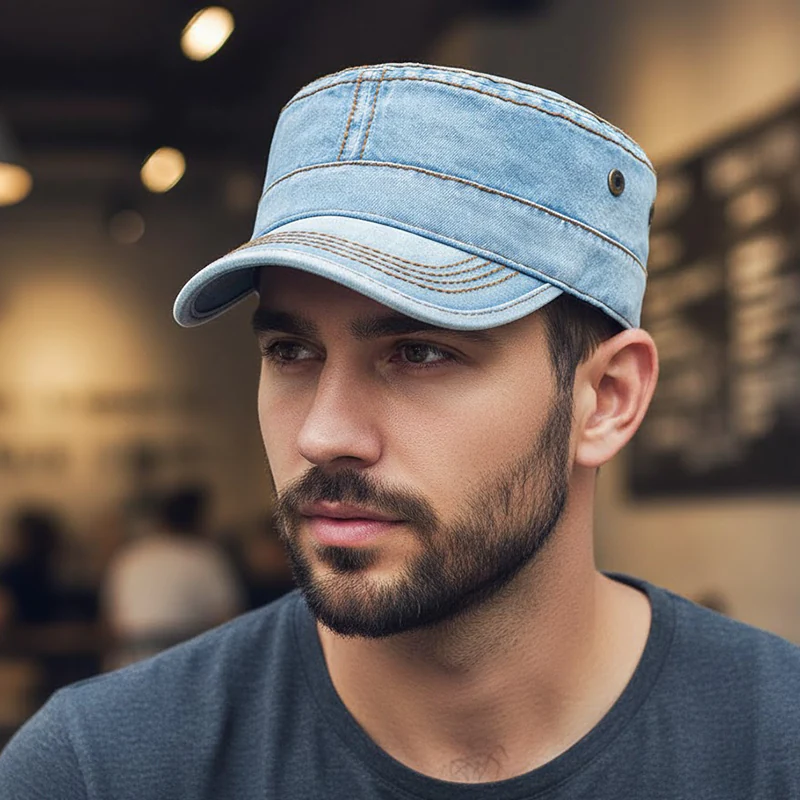 CP1269 Light Blue Denim Military Style Cap – Classic & Premium - Image 2