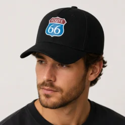 Alternative view of CP1350 Route 66 Logo Black Cotton Baseball Cap