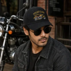 Alternative view of CP1353 Retro Motorbike Logo Black Baseball Cap