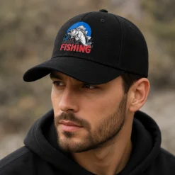 Alternative view of CP1354 Fishing Logo Black Baseball Cap